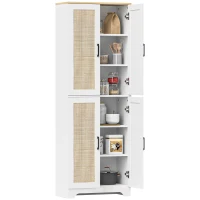 HOMCOM Armário de Cozinha com Prateleiras Ajustáveis Portas em Vime e Sistema Anti-Tombo 60x30x170 com Branco(m-1)