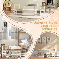 HOMCOM Ensemble 3 pièces table et 2 chaises pour enfant avec plateau réversible tableau noir, panier de rangement, étagères(m-7)