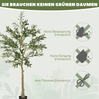 HOMCOM Kunstpflanze, Künstlicher Olivenbaum, 150 cm, 720 Blätter, 40 Oliven, stabiler Blumentopf, Dekorationspflanze, Grün(m-7)