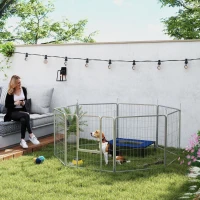PawHut Parc pour chien enclos chien 8 panneaux modulable pliable acier avec porte pour chiot intérieur extérieur 80H cm argent(m-2)