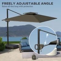 Outsunny Cantilever Parasol with Weighted Base Double Top Garden Parasol Square Hanging Patio Umbrella with Crank Tilt Dark Grey(m-5)