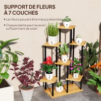 Outsunny Support à plantes à 7 niveaux pour intérieur et extérieur, étagère plante en acier et bois, bois naturel(m-4)