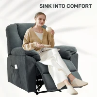 HOMCOM Elektryczny Fotel Relaksacyjny z Funkcjami Masażu i Ogrzewania, Wygodny Fotel z Portem USB, Kieszeń Boczna, Szary(m-7)
