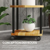 Outsunny Support à plantes à 5 niveaux pour intérieur et extérieur, étagère plante avec 4 roues  en acier et bois bois naturel(m-5)