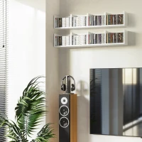 HOMCOM Wall Mount 84 CD / 56 DVD/Blu-ray/ Media Storage Rack 4 Cubes, Wooden Shelf Organiser Unit Bookcase Display, Set of 2, White(m-2)