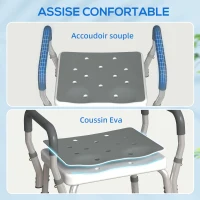 HOMCOM Tabouret de douche pour personnes âgées et handicapées avec accoudoirs, hauteur réglable, patins antidérapants, gris(m-5)