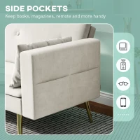 HOMCOM 2-osobowa sofa do spania, regulowane oparcie, miękkie poduszki, pokrycie w wyglądzie aksamitu, do salonu, pokoju gościnnego, Beżowy(m-8)