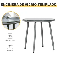 Outsunny Juego de 2 Sillas y Mesa de Ratán con Cojines Acolchados y Encimera de Vidrio para Balcón Terraza Gris(m-7)