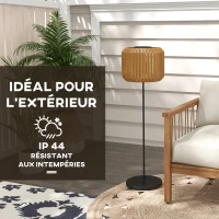 Outsunny Lampadaire solaire extérieur en résine tressée lampadaire sans fil rechargeable capteur de lumière Ø 34 x 130 cm jaune(m-7)
