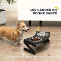 PawHut Gamelle chien surélevée avec support gamelle pour chien avec 2 bols en acier inoxydable de 1L 52,5 x 30 x 16,5 cm noir(m-4)