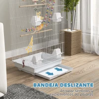 PawHut Pajarera con Múltiples Puertas 4 Comederos 3 Perchas Columpio Escaleras y Bandeja Extraíble 46x36x100 cm Blanco(m-5)