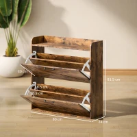 HOMCOM Two Flip Drawer Narrow Shoe Cabinet with Adjustable Shelves - Rustic Brown(m-3)