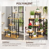 Outsunny Support à plantes à 7 niveaux pour intérieur et extérieur, étagère plante en acier et bois, bois naturel(m-7)