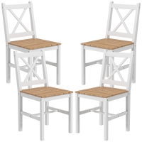 HOMCOM Lot de 4 chaises design style maison de campagne, cadre blanc – Parfaites pour salle à manger, cuisine ou salon