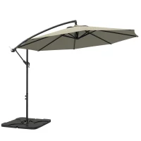 Outsunny 3m Overhanging Parasol, with Base, Weights and Cover - Light Grey(m-11)