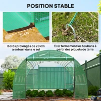 Outsunny Serre tunnel de jardin 3 x 4 x 2 m avec porte enroulable et grandes fenêtres, en acier galvanisé et PE, vert(m-7)