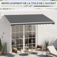 Outsunny Toile de rechange store banne lambrequin vagues douces polyester haute densité 280 g/m² anti-UV 2,82 x 2,4 m gris(m-6)