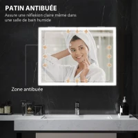 HOMCOM Armoire de toilette avec miroir, éclairage LED, 60 x 80 cm fonction anti-buée, variateur de lumière, 3 couleurs, noir(m-5)
