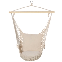 Outsunny Fauteuil suspendu extérieur et intérieur chaise hamac balançoire avec coussins, tissage en coton, charge 120 Kg, blanc