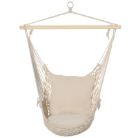 Outsunny Fauteuil suspendu extérieur et intérieur chaise hamac balançoire avec coussins, tissage en coton, charge 120 Kg, blanc(m-1)