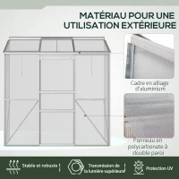 Outsunny Serre adossée serre de jardin fenêtres ouvrables à 5 niveaux panneau en PC cadre aluminium 1,9 x 0,7 x 2 m transparent(m-7)