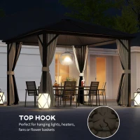Outsunny 3 x 3(m) Metal Hardtop Gazebo, with Curtains and Accessories - Brown(m-6)