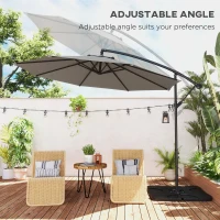 Outsunny 3m Overhanging Parasol, with Base, Weights and Cover - Light Grey(m-5)