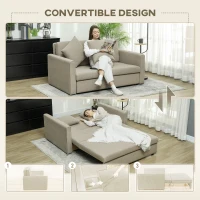 HOMCOM 2 Seater Sofa Bed with Hidden Storage, Pull Out Convertible Bed Settee, Modern Snow Flannel Loveseat Sofa Sleeper with 2 Cushions for Living Room, Guest Room, Light Brown(m-4)