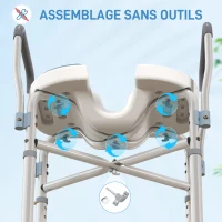 HOMCOM Chaise de douche avec accoudoirs siège de douche en forme U hauteur réglable anti-dérapant 53 x 36 x 64-75 cm bleu clair(m-9)