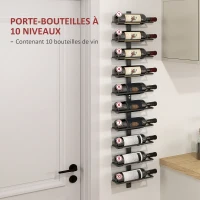 HOMCOM Porte bouteille mural en acier pour 10 bouteilles, pour cuisine, bar, salle à manger, cave, noir(m-4)