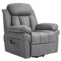 HOMCOM Relaxsessel mit Aufstehhilfe, Liegefunktion, Kunstleder, bis 130 kg, 96x93x105cm, Grau(m-1)
