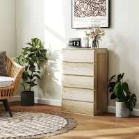 HOMCOM Commode 5 tiroirs meuble de rangement sans poignées design minimaliste 60 x 38 x 100 cm bois naturel(m-7)