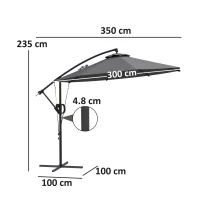 Outsunny 3(m) Garden Cantilever Parasol with Cover and Wind Protection Strap, Round Overhanging Umbrella with Crank Handle and Tilt, Banana Patio Umbrella for Outdoor Sun Shade, UPF50+, Grey(m-3)