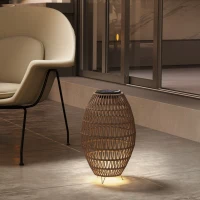 Outsunny Rattan Solar Lamp, Garden Solar Lantern with Auto On/Off Light, IP44 Waterproof, Decorative Outdoor Rattan Lamp for Porch, Pathway, Dark Brown(m-9)