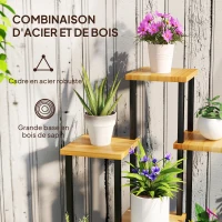 Outsunny Support à plantes à 7 niveaux pour intérieur et extérieur, étagère plante en acier et bois, bois naturel(m-5)