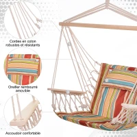 Outsunny Chaise suspendue hamac de voyage respirant portable 100 x 106 cm coton macramé polyester multicolore rayé(m-7)