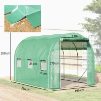 Outsunny Serre tunnel de jardin 6 m² 3 x 2 m avec 1 porte + 2 parois latérales zippées enroulables, 6 fenêtres, vert(m-3)