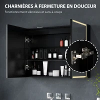 HOMCOM Armoire de toilette avec miroir, éclairage LED, 60 x 80 cm fonction anti-buée, variateur de lumière, 3 couleurs, noir(m-6)