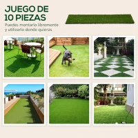 Outsunny Césped Sintético de 10 Piezas Alfombra Césped Artificial 30x30 cm con Altura de Hierba 20 mm y Anti-UV Verde Oscuro(m-7)