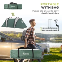 Outsunny Two-Man Tent, with Bedrooms, Living Room and Canopy - Dark Green(m-7)