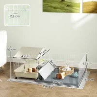 PawHut Cage cochon d'inde cage pour petits animaux avec parc amovible tapis imperméable mangeoire à foin 108 x 71 x 57 cm beige(m-3)