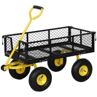 Outsunny Chariot de jardin chariot de transport 4 roues côtés amovibles transformable en plateau 104 x 54 x 51 cm noir et jaune