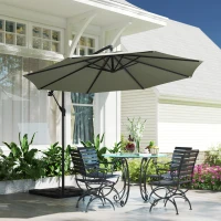 Outsunny 3m Overhanging Parasol, with Base, Weights and Cover - Light Grey(m-10)