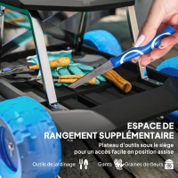 Outsunny Siège de jardin sur roues tabouret de jardinage plateau à outils pour désherber planter 50 x 49 x 32 cm bleu(m-5)