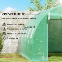 Outsunny Bâche de rechange serre tunnel 12 m² 4 x 3 x 2 m PE anti-UV imperméable 8 fenêtres + porte enroulable zippée vert(m-6)