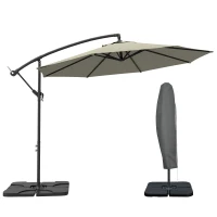 Outsunny 3m Overhanging Parasol, with Base, Weights and Cover - Light Grey(m-1)