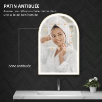 HOMCOM Miroir de salle de bain LED 90 x 60cm, mural, 3 couleurs, arqué cadre en aluminium, désembuage et interrupteur tactile(m-5)