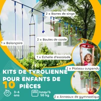 AIYAPLAY Parcours d'obstacles ninja pour enfants 10 accessoires 10 m slackline et sac de transport, bleu(m-4)