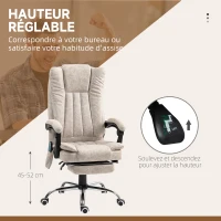 Vinsetto Fauteuil de bureau massant et chauffant avec hauteur réglable, dossier inclinable, repose-pied et télécommande, crème(m-5)