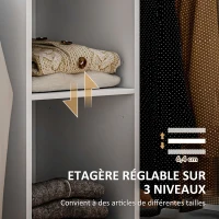 HOMCOM Armoire à repasser en bois table à repasser avec roulettes barre de suspension étagère 125 x 43,5 x 102,5 cm blanc(m-6)